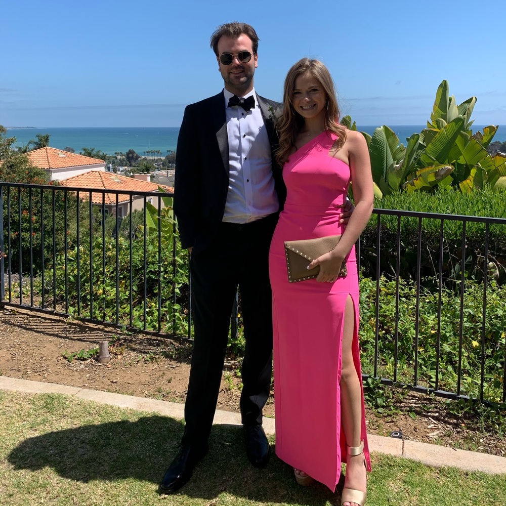 Hot pink One-Shoulder Cutout Gown